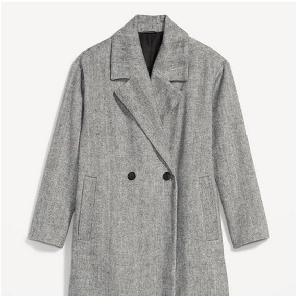 Old Navy long slouchy double-breasted coat Jacket small tall grey Houndstooth - Picture 6 of 14